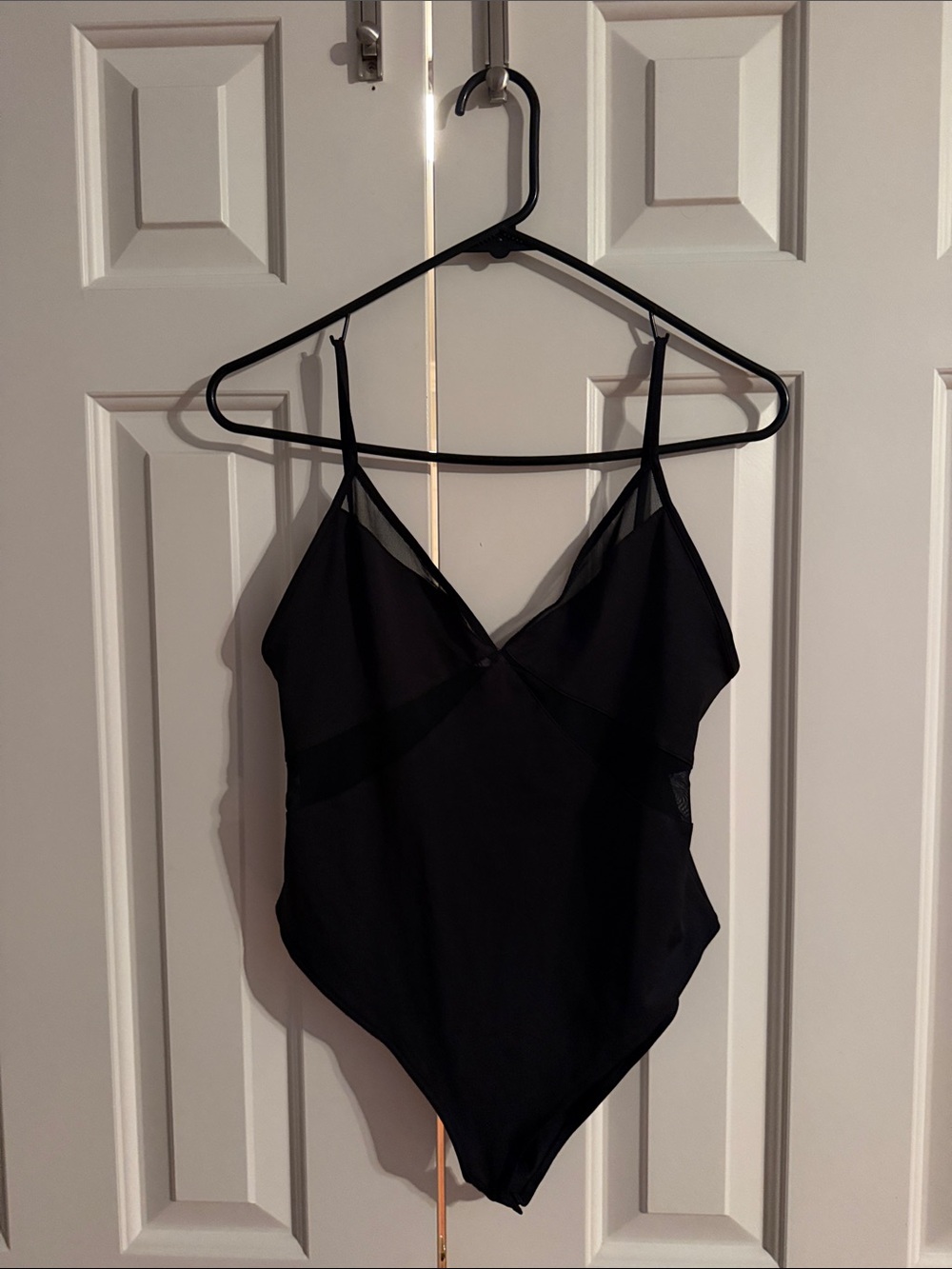 Zara Black V-Neck Bodysuit with Sheer Insets